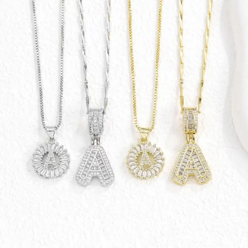 Women's 2-Pack A-Z Initial Necklaces - 14 Karat Gold & Silver Plated CZ Pendants Jewelry, Hypoallergenic, Anti-Tarnish, Silver Stacking, Gold Aesthetic, Casual Wear, Personalized Gift for Women, Necklaces For Women