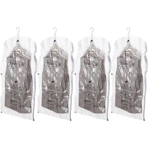 Hanging Vacuum Storage Bags, 4 Pack (41.3 x27.6 inch), Vacuum Seal Bags for Clothing, Space Saver Garment for Short Clothes, Jacket, Suits, Dresses, Closet Oragnization and Storage