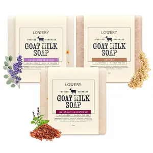 Handmade Goat Milk Soap Bars with Organic Shea Butter  - 3Pack Oatmeal, Eucalyptus Lavender, Patchouli Sandalwood Scents Made in USA