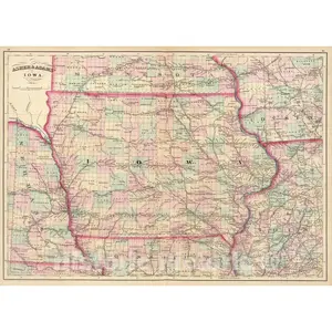 Asher & Adams' Iowa Railroad Map 1874 - Historical Map Print