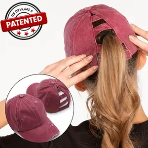 C.C Distressed and Washed Denim Ladder Pony Cap for Women