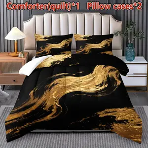 3-Piece Embroidered Quilt Set (1 Quilt + 2 Pillowcases), Soft Breathable, Digital Print, Suitable for Bedroom Dorm Home Use