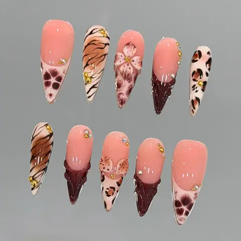 NailVesta MOCHA MARBLE – 100% Handcrafted 3D Press-On Nails | Reusable, Long-Lasting, Salon-Quality black lace nail art nail art trendy gift gold filigree skin therapy almond nail Velvet diy manicure flatback resin False Nail polish fantasy office gel