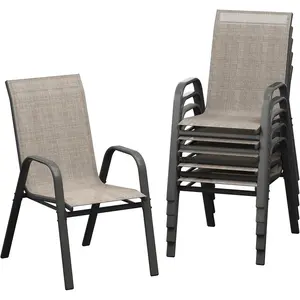 Garvee Patio Chairs Set of 6, Outdoor Stackable Dining Chairs with Textilene Fabric, All-Weather Deck Stacking Chairs with High Back for Backyard Poolside Garden Balcony