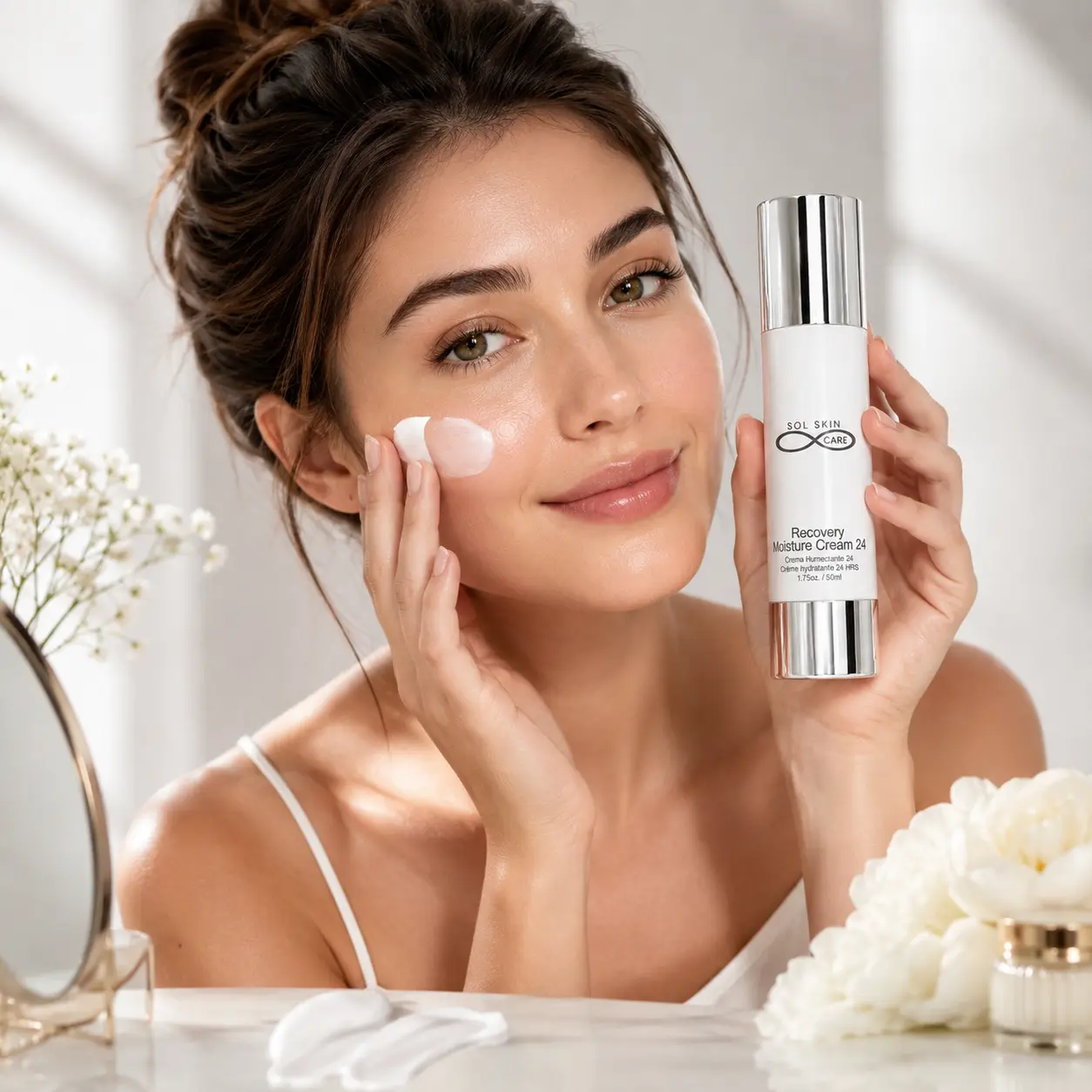 SOL SKIN CARE Recovery Moisture Cream 24 - 10g Aloe Vera & Green Tea Hyaluronic Acid Plant Formula for Sensitive Skin Care