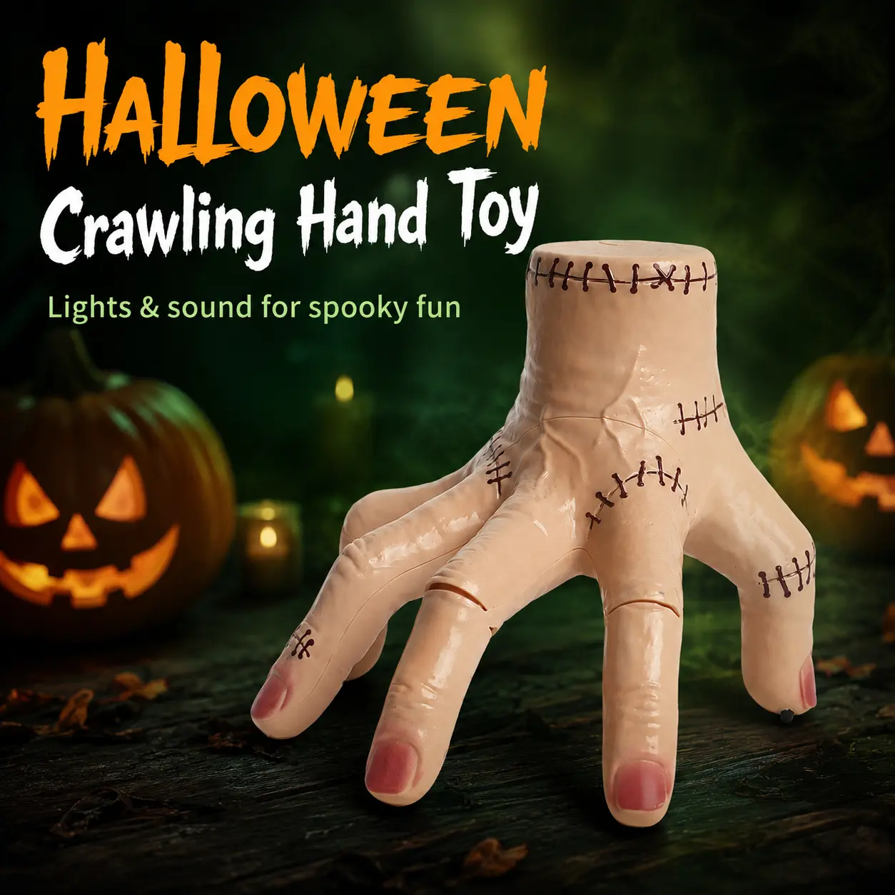 Halloween Crawling Hand Toy, Electric Moving Stitched Hand Prank Toy with Lights and Sound Effects for Halloween Party