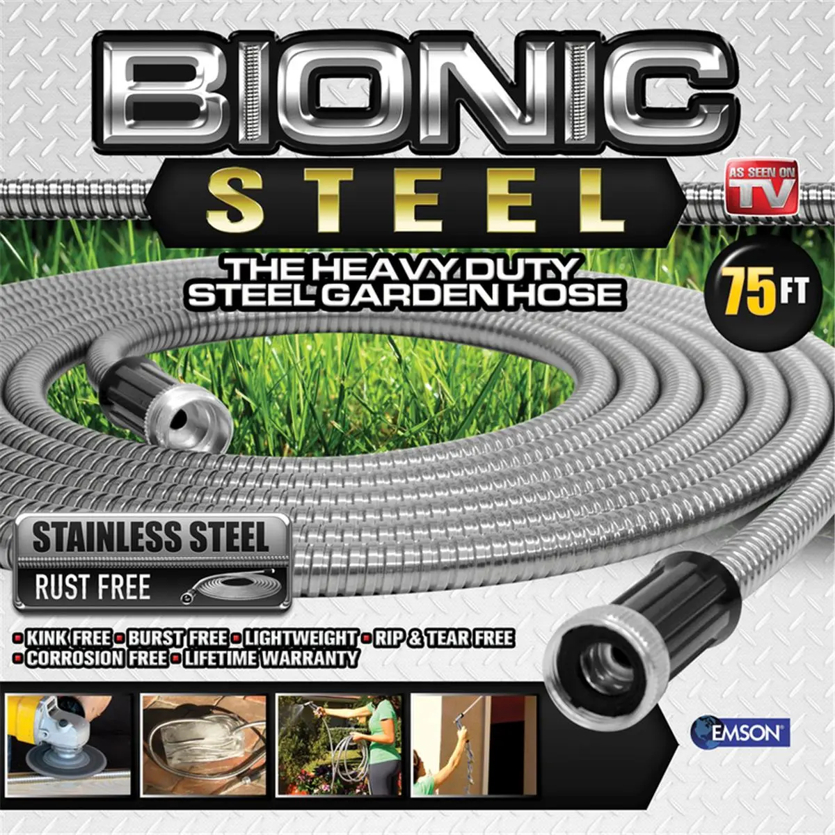 Bionic Steel 0.62 in. Dia. x 75 ft. Pro Heavy-Duty Stainless Steel Garden Hose, Silver