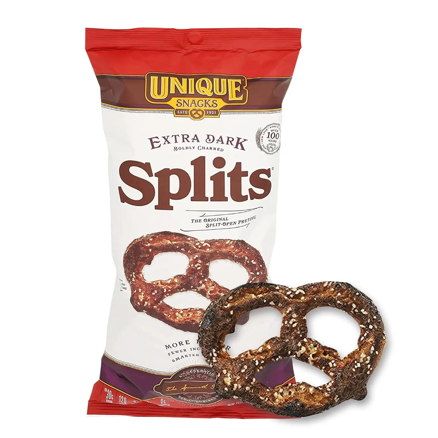 Unique Snacks Extra Dark Splits Pretzels, Original Split-Open Pretzels, Delicious Homestyle Baked Snack Bag, Vegan, OU Kosher, and Non-GMO Food, No Artificial Flavor, 11 Oz. Bag, Pack of 3 pretzels