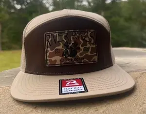 River Rags Clothing Co R168 7 Panel Hat Brown Khaki Duck Fetcher Camo Patch Unisex Flat Bill Snapback Hat Tough Durable Comfortable Fit