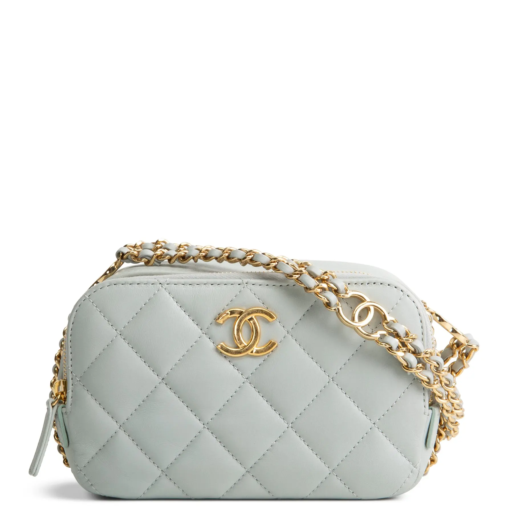 Pre-owned CHANEL Quilted Lambskin Leather Crossbody Bags CC You Camera Bag Lambskin Cloud Grey
