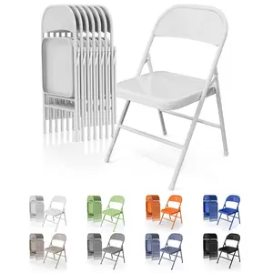 summervibes Karlhome 8-Pack Folding Chairs All-Steel Metal Frame 350 lb Load Capacity Durable Portable Versatile Indoor Outdoor Use Vibrant Orange Cool Blue Classic Black Neutral Khaki