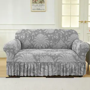 Floral Print Sofa Cover, 1 Count Elastic Sofa Slipcover with Skirt, Dustproof Soft Sofa Protector for Home Living Room, Sofa Protector for Home Living Room