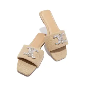 Ceci Flat Slip On Sandals - Raffia