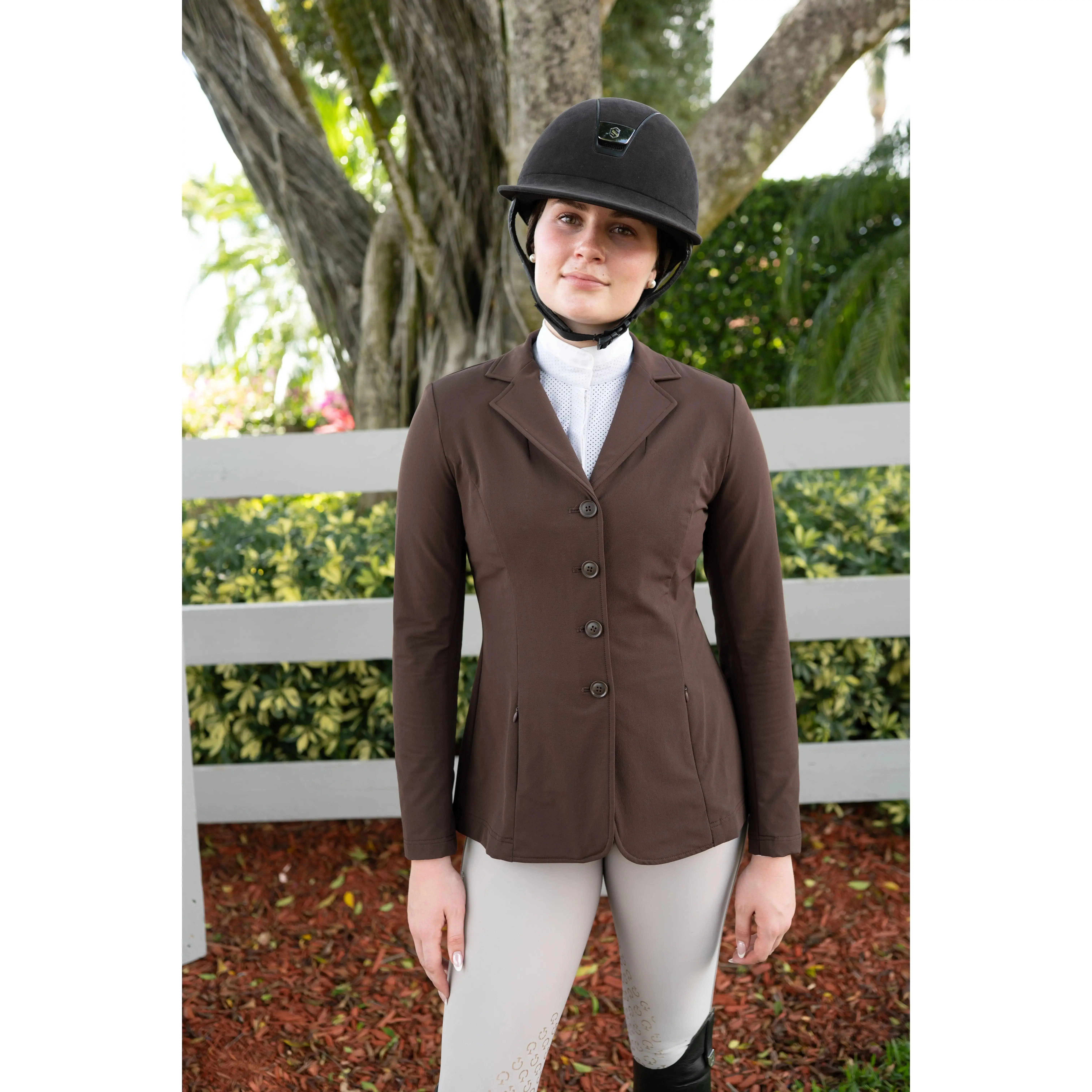 Grand Prix Quinn Show Jacket, 4 Button Front with Hidden Zipper Closure, Chocolate