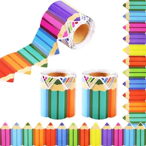 65.6 Ft Crayon Bulletin Board Borders 2 Rolls -Cut Rainbow Border Trim Decoration  to School Classroom Office & Wall Decor