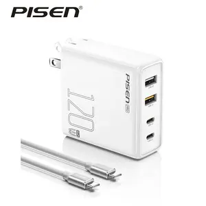 PISEN USB-C Wall Charger – Compact 120W Fast Charger with Foldable Design,Includes USB-C to C Cable, Ideal for Laptops, Smartphones, and Tablets Device Portable