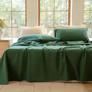 Linen Sheet Set , Linen Cotton Blend Sheets Set 4pcs, 1 Flat Sheet, 1 Fitted Sheet & 2 Pillowcases, Cooling Breathable Farmhouse Bedding