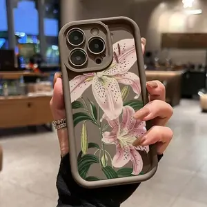 Vintage Floral Lily Pattern TPU Phone Case for iPhone 17Pro Max Air 16 15Plus 14 13 12 11 XR XS Plus Galaxy S25 S24 S22 S23 S22 Shockproof Drop Protection Rugged Durable Silicone Cover Cellphone Protective.YW23