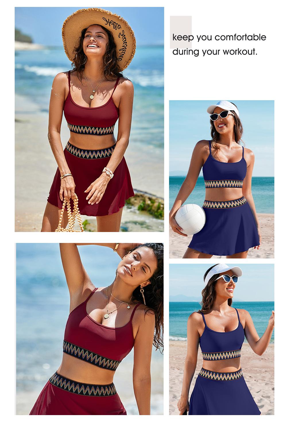 Aleumdr Womens High Waisted Bikini Sets with Skirt Two Piece Tummy Control Bathing Suit Color Block Push Up Swimsuit Sport Swimming Clothing Beach