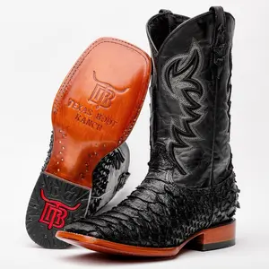 Matte Black Jumbo Leather Boots  - Square Toe