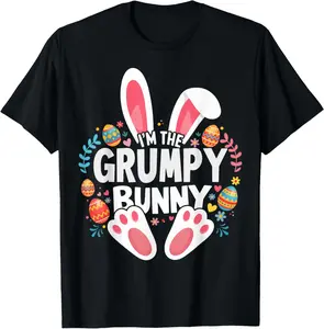 I'm The Grumpy Bunny Matching Easter Family T-Shirt Spring Menswear Top Classic Festive Man Tshirt Streetwear Tropical Lightweight Tee with Double-needle Stitching - Hem