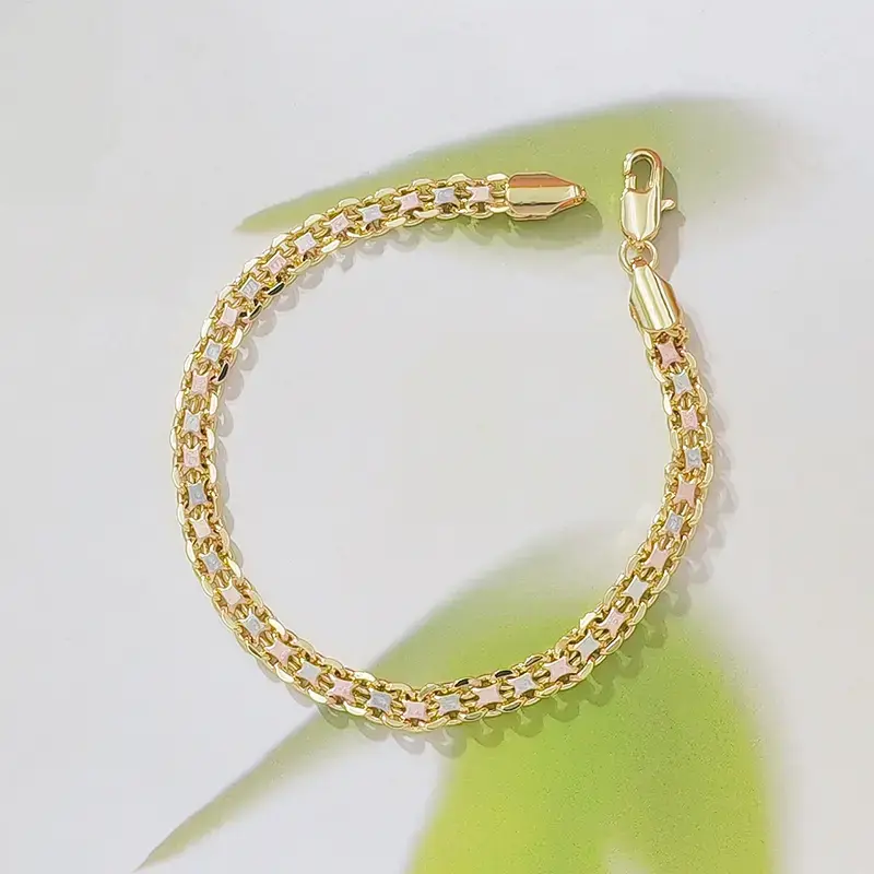 Trendy Tri Color Enamel Curb Bracelet for Women, 18K Gold Plated Three Tone Chain Wrist Bracelet, Aesthetic Daily Jewelry Gift