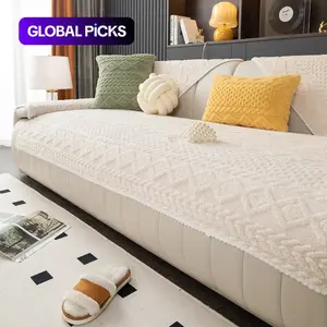 Solid Color Sofa Cover: Non-slip Sofa Slipcover, Soft Sofa Towel & Comfortable Throw Pillowcase, Sofa Protector for Home Living Room, Furniture Covers