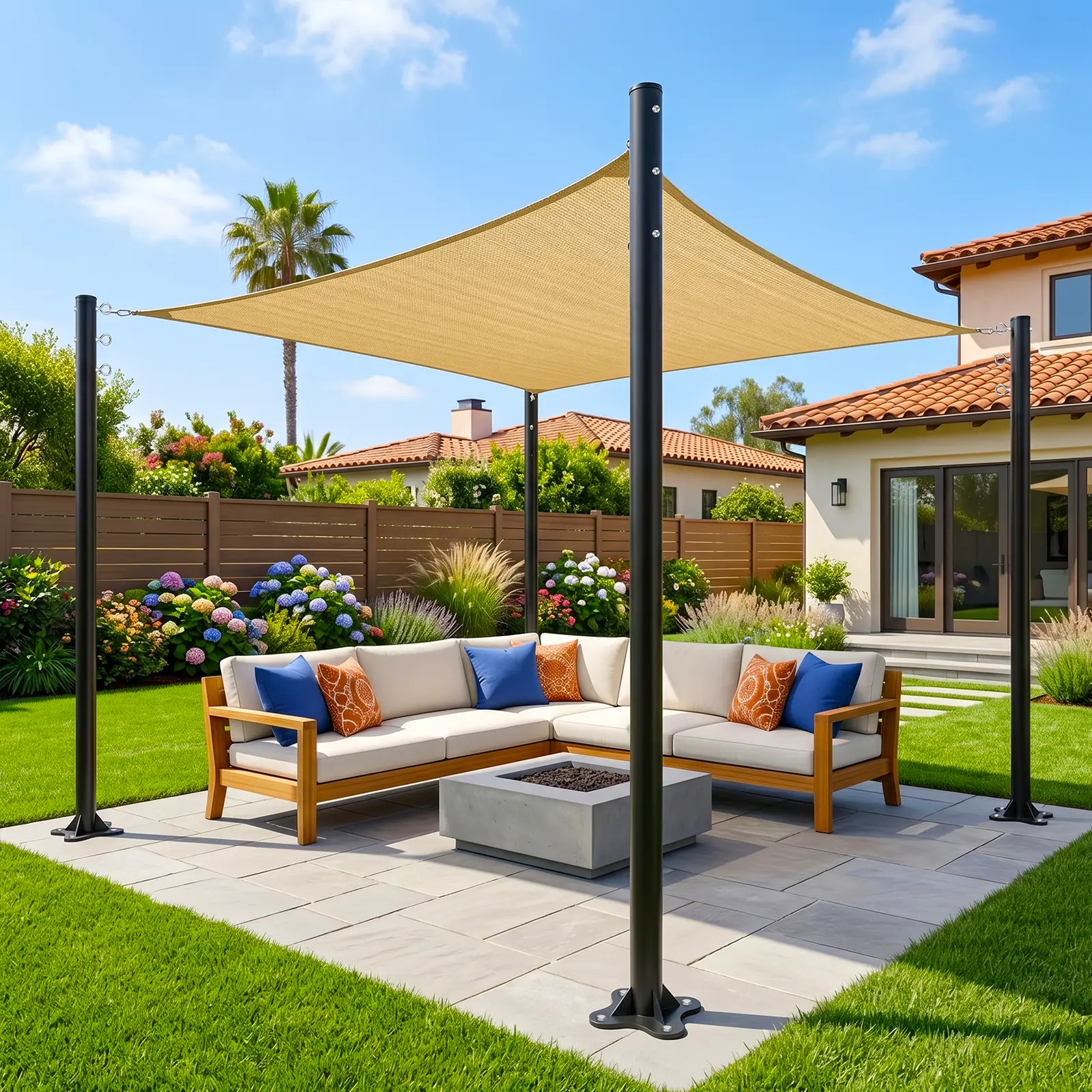 12 FT Outdoor Patio Canopy Gazebo with Black Posts, Square Shade Structure for Backyard, Garden, BBQ, Party & Outdoor Living Space