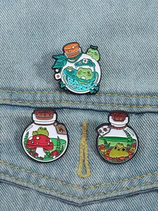 3-Piece Cute Cartoon Frog Mushroom Potion Bottle Enamel Pin Set, Adorable Animal Alloy Brooches for Fashion Accessories, Stylish Backpack Badge, Drop Set Pins