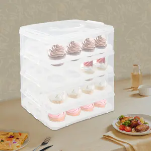 Clear White 4 Tier Cupcake Carrier 48 Hole PP Plastic Storage Container for Cupcakes Nuts Fruits Cookies Bread Food Transport and Storage 13 98 10 04 15 55in