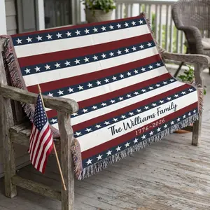 Personalized USA 250th Anniversary Woven Cotton Blanket Custom Family Name Patriotic Throw July 4th Decor Independence Day 1776 2026