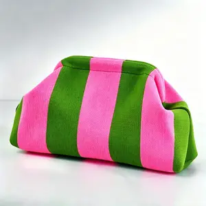 Women's Striped Knit Cute Bag, Large Capacity, Foldable Design, Perfect for Beach, Travel, and Daily Use, Vacation Accessory, Commuter Purse, Fashionable Patterned Bag, Trendy Versatile Bag, Casual Trendy Bag