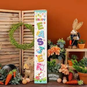 Easter Welcome Porch Sign 47.2" Happy Easter Bunny Egg Wooden Welcome Sign for Front Porch Spring Vertical Standing Outdoor Porch Decor for Home Front Door Yard Farmhouse Party Hanging Decoration