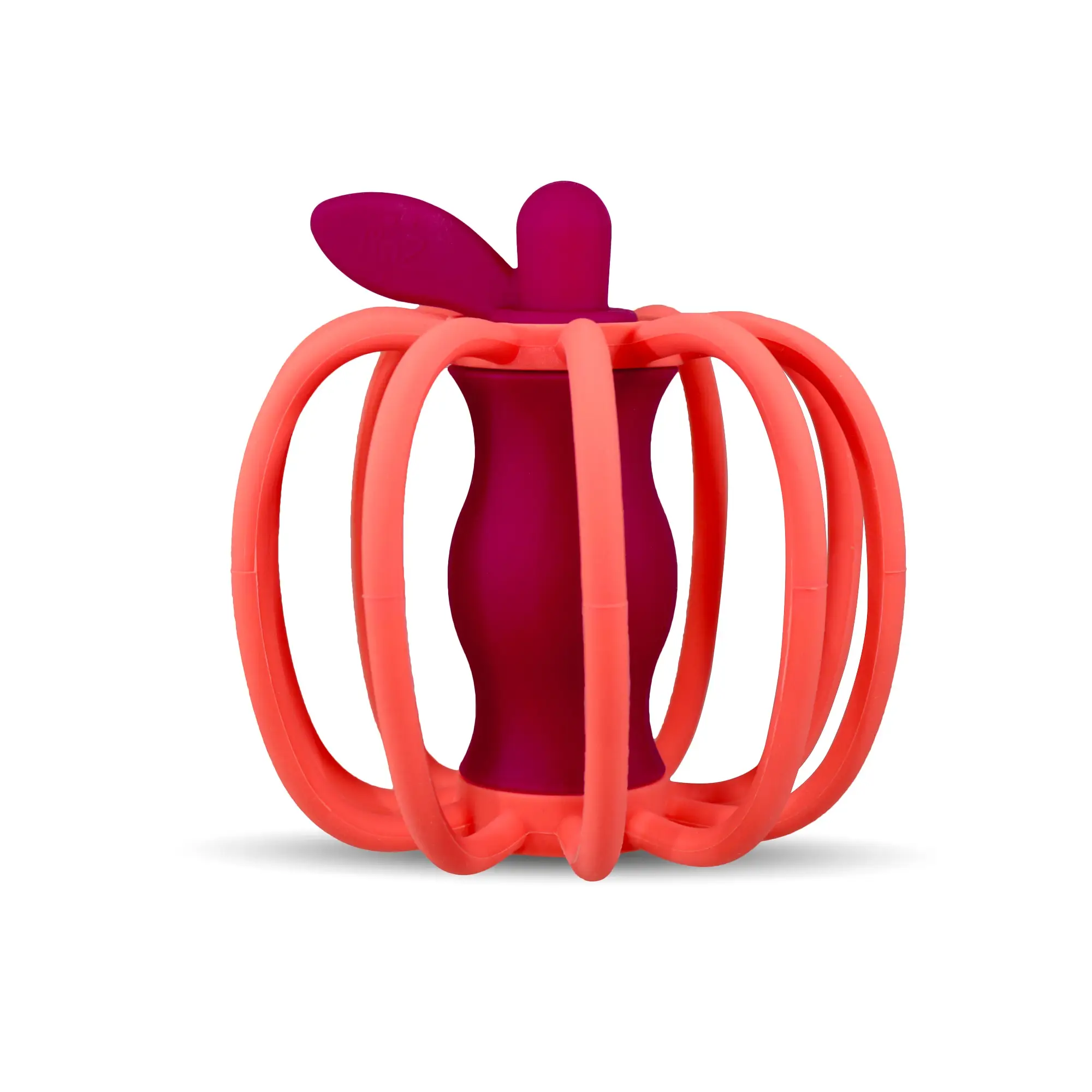 RaZbaby RaZ-Apple Silicone Teether & Rattle Toy - Soft, Flexible, BPA-Free, Soothing Sounds for Entertainment, Textured for Teething Relief, Nipple-Sh
