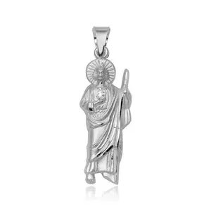 925 Sterling Silver High Polished Medium St. Jude Charm Pendant