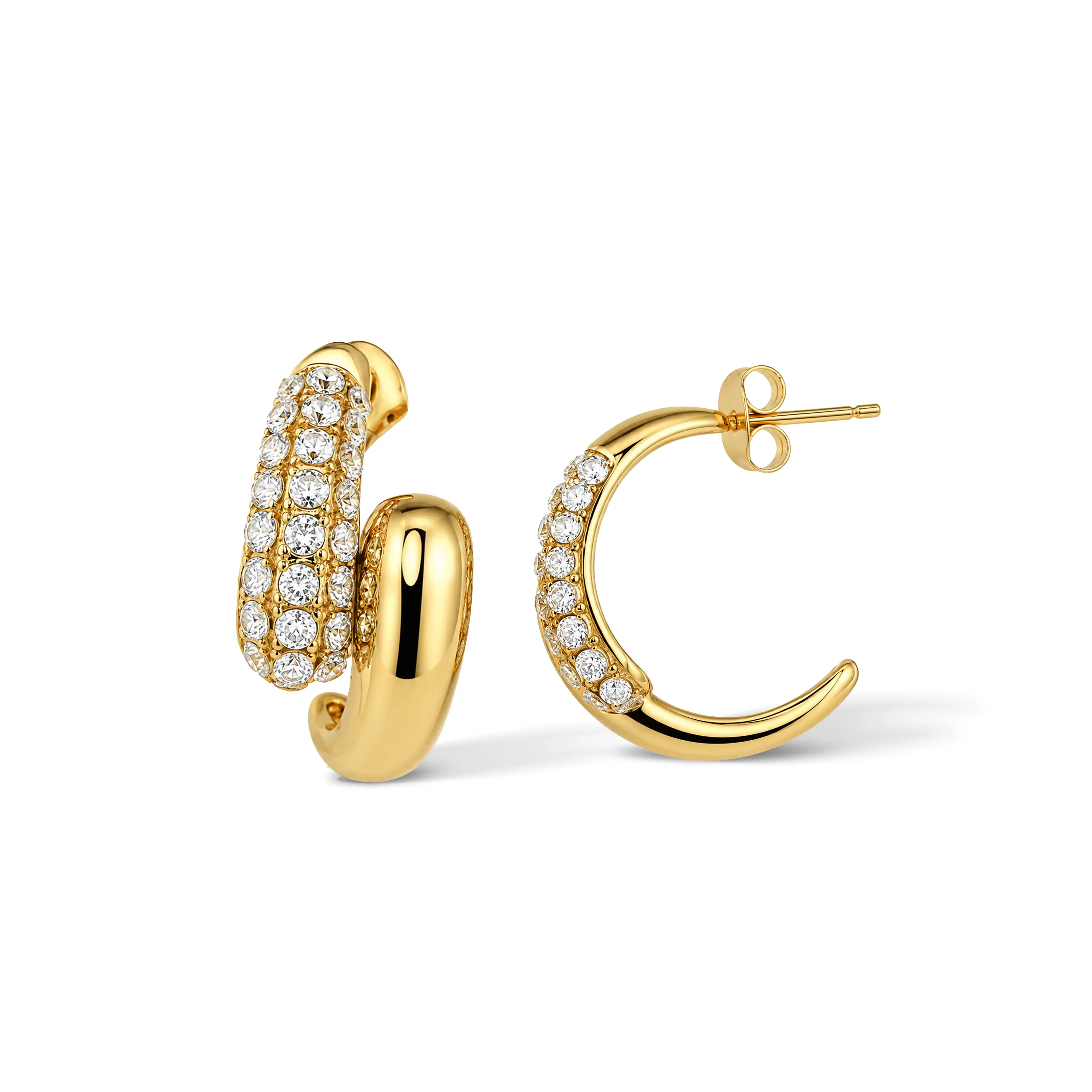 IVIORA Waterproof 18k Gold Plated Cubic Zirconia Crescent Stud Earrings - Hypoallergenic