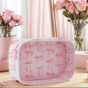 Bow Pattern Waterproof Storage Bag | 1 Count Transparent Large Capacity Makeup Bag | Travel Cosmetic Bags | Portable Toiletries & Cosmetics Organizer | Multi-functional bag｜Gift idea for Girls & Ladies |