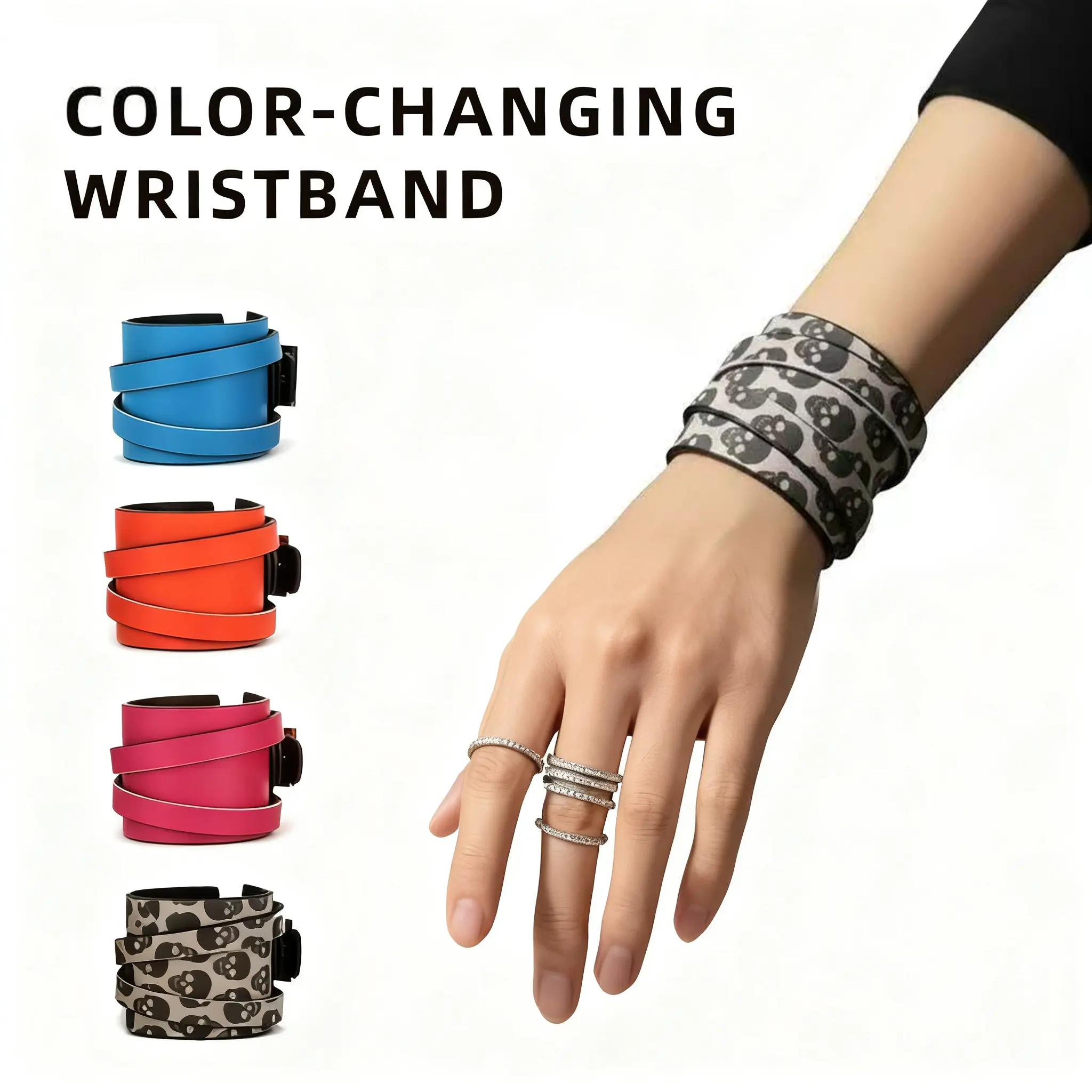 Thermo Leather Adjustable Couple Bangles Bracelets Set - Soft Lightweight Cuff Bracelet, Novelty Punk Gothic Looks, Adult Fashion Romantic Valentine's Gift for BF & GF Men's Women's Costume Jewelry