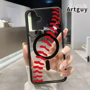 Magnetic Phone Case Supports Wireless Charging compatible with Samsung Galaxy  S26 S23 Ultra S24 Plus FE S25 S22+ Baseball Stitch Grace Pattern Non-Yellowing Shockproof Soft Silicone Transparent Acrylic Cover