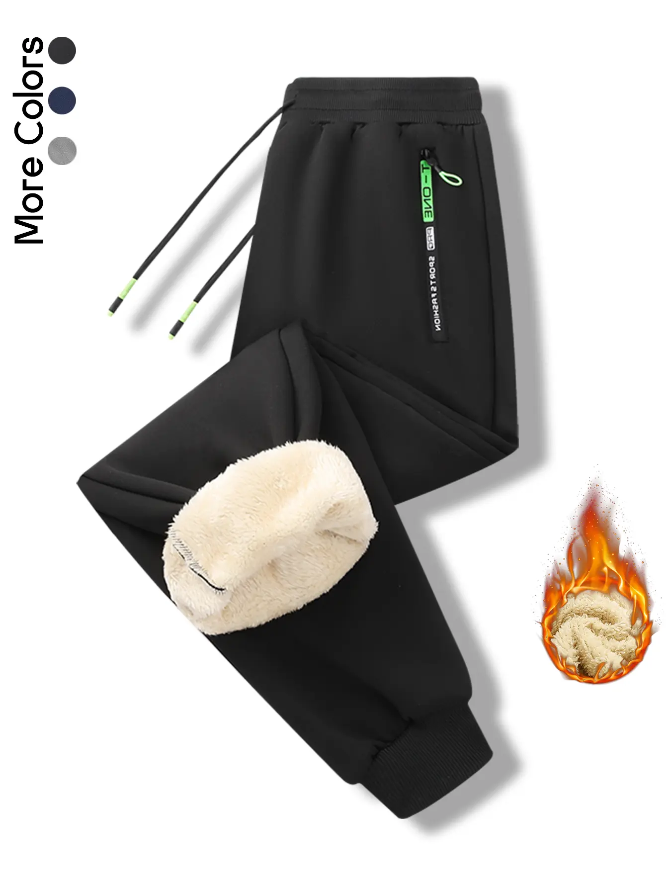 Men's Winter Fleece Lined Sweatpants Thermal Sherpa Joggers Warm Cuffed Athletic Track Pants with Zipper Pockets