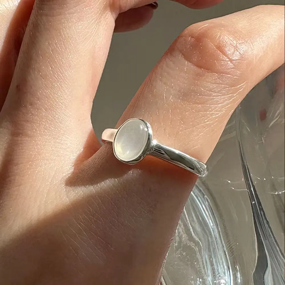 Women's 925 Sterling Silver Handmade Adjustable Size Wide Band Ring with Stone - Female Wear Vintage Fashion Jewelry, Gift-Ready Bijoux