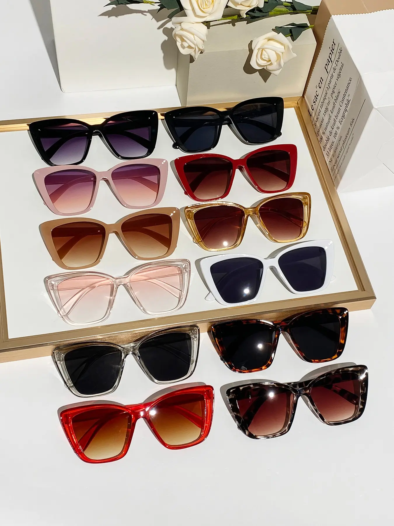 Women's Plastic Cat Eye Glasses, Oversized Classic Casual Style, Fashionable Eyewear, Trending Glasses, Trendy Styling Sunglasses, 12 Pairs, Comfortable and Versatile