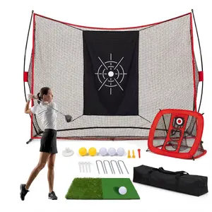 10x7ft Golf Practice Net for Backyard, 5-Layer Heavy Duty Hitting Net for Real Balls (200 MPH), Complete Golf Training Set with Chipping Target, Hitting Mat, Tees & Balls, Indoor Outdoor Portable Driving Range, Gift for Golfers, Black