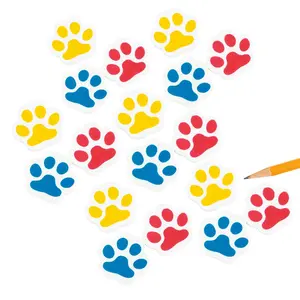 1 1/2" Bulk 144 Pc. Assorted Bright Colors Paw Print Rubber Erasers