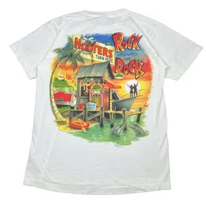 100% pure cotton, fashionable style, suitable for daily wear, vintage-style Florida Hooters Beach pattern T-shirt, unisex