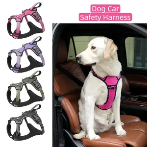 No Pull Dog Car Harness, New Upgraded Dog Vehicle Safety Harness with Handle, Anti-Escape Window Barrier Dog Seatbelt Harness, Reflective Adjustable Heavy Duty Pet Vest with 2 Leash Clips, Crash Tested Dog Harness for Large Medium Dogs Car Travel Walking