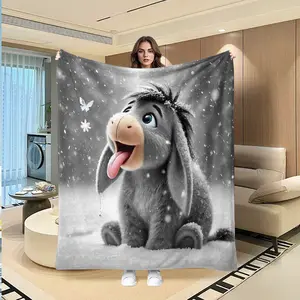 Bear Winnie Pooh Plush Blanket Snowflake Pattern Flannel Home Throw, Cozy Throw Blanket, Creative Digital Print Blanket, Holiday Gift, Sofa Bed Cover, Cozy Warm Blanket