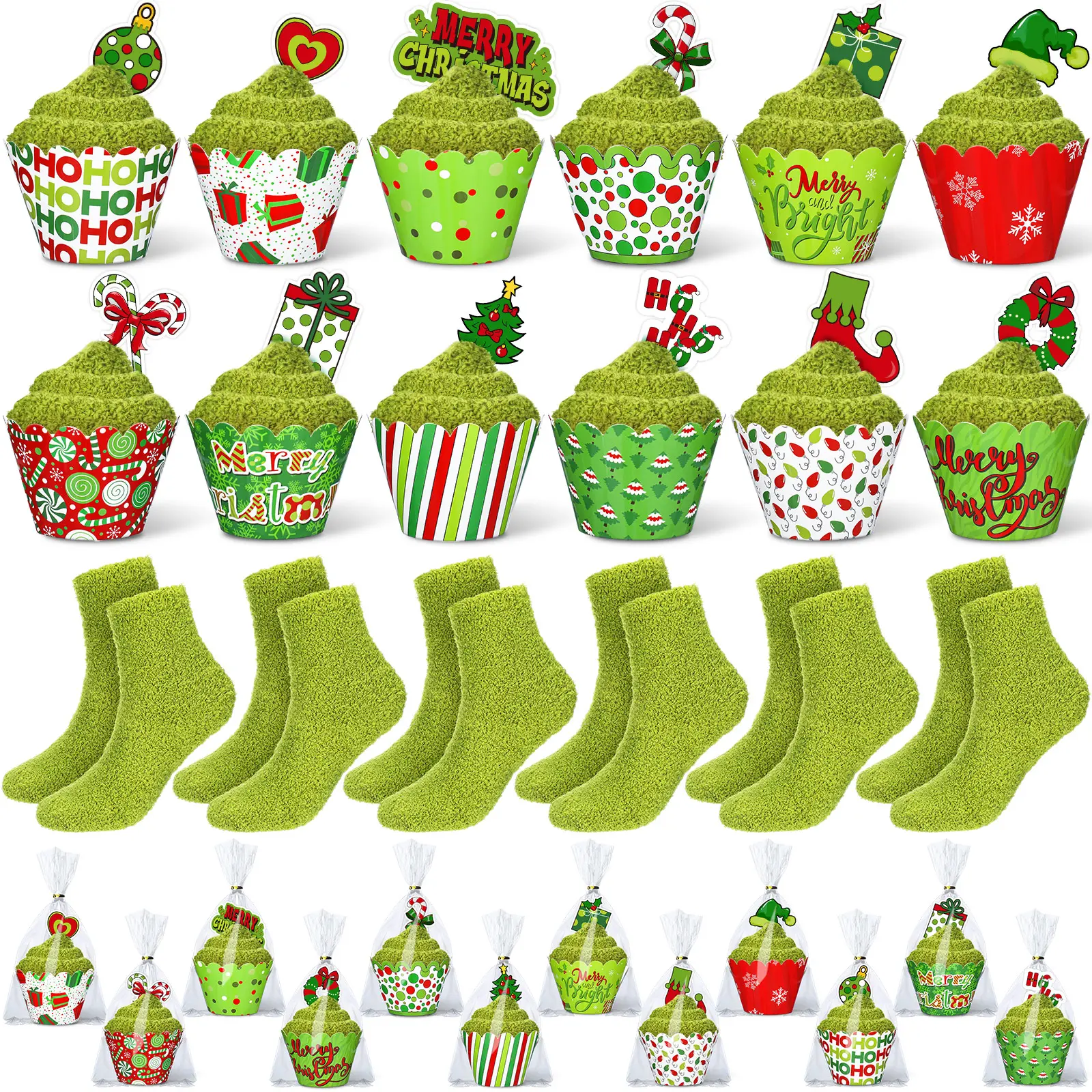 24 Pairs Christmas Cupcake Socks for Christmas Party