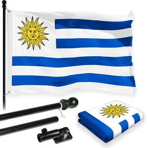 G128 Combo Pack: 6 Feet Tangle Free Spinning Flagpole (Black) Uruguay Uruguay Flag 3x5 ft Printed 150D Brass Grommets (Flag Included) Aluminum Flag Pole
