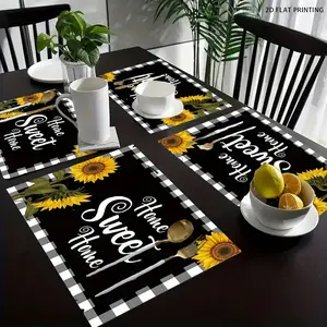 2D flat printing, 2-piece/4-piece 6-piece set, sunflower home decoration kitchen placemat, geometric pattern table mat printed thermal insulation table mat placemat, 12 × 18 inch table mat, suitable for outdoor family gatherings, kitchen dining gatherings